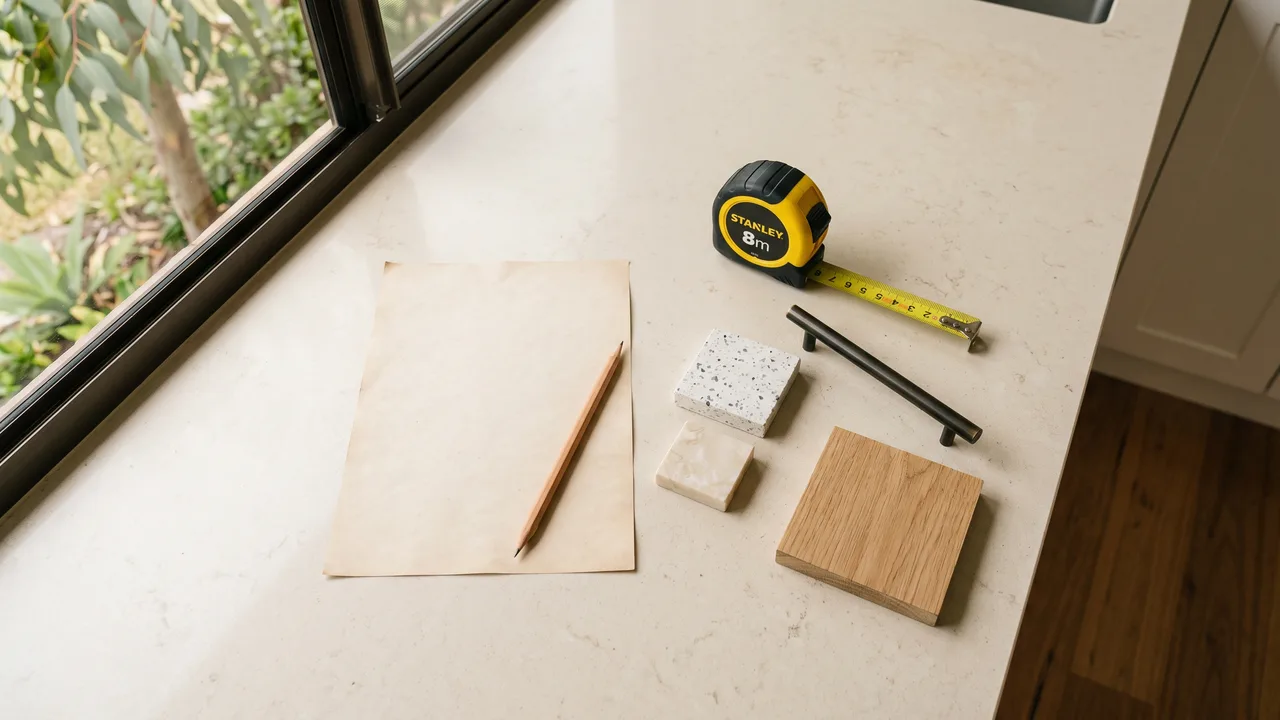 Kitchen renovation checklist flat lay